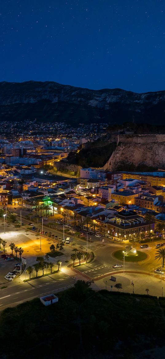 roads, buildings, lights, streets, city, aerial view