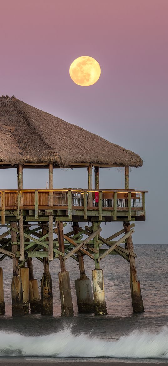 moon, night, pier, cocoa beach, florida, usa