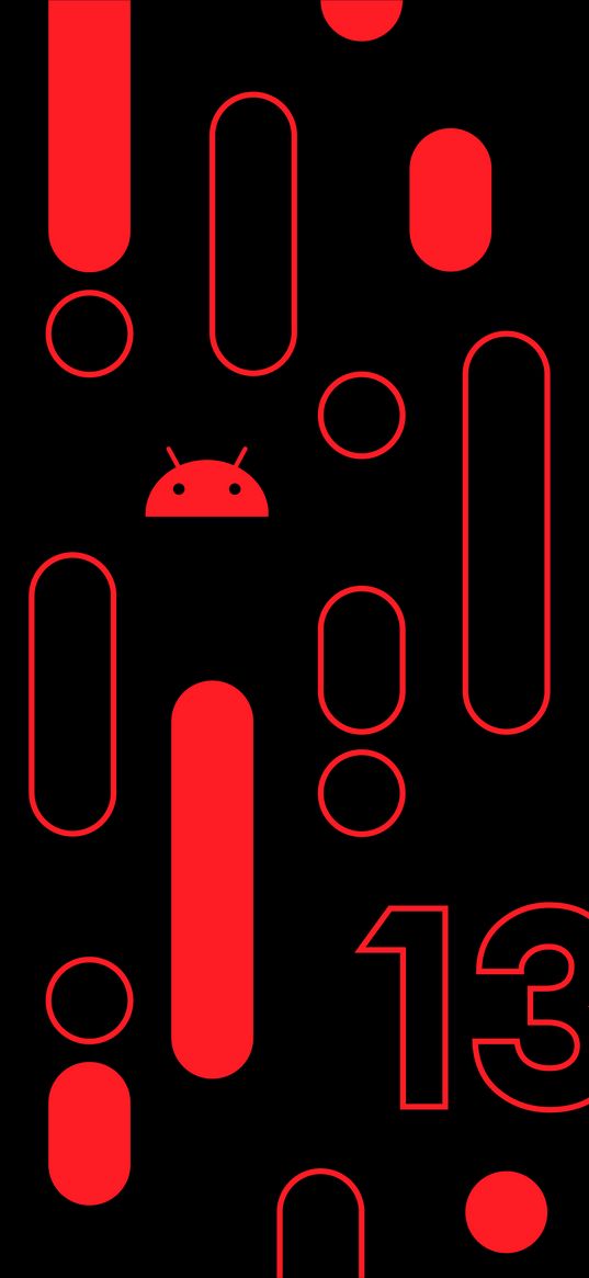 android, 13, lettering, logo, geometry, black, red, art