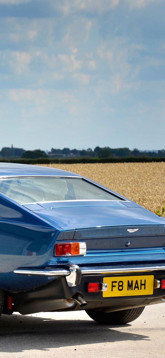 aston martin, v8, saloon, 1972, blue, rear view, car, nature