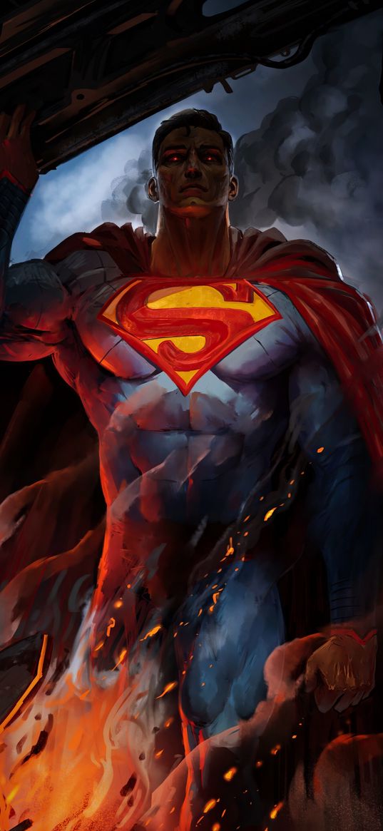 superman, hero, fire