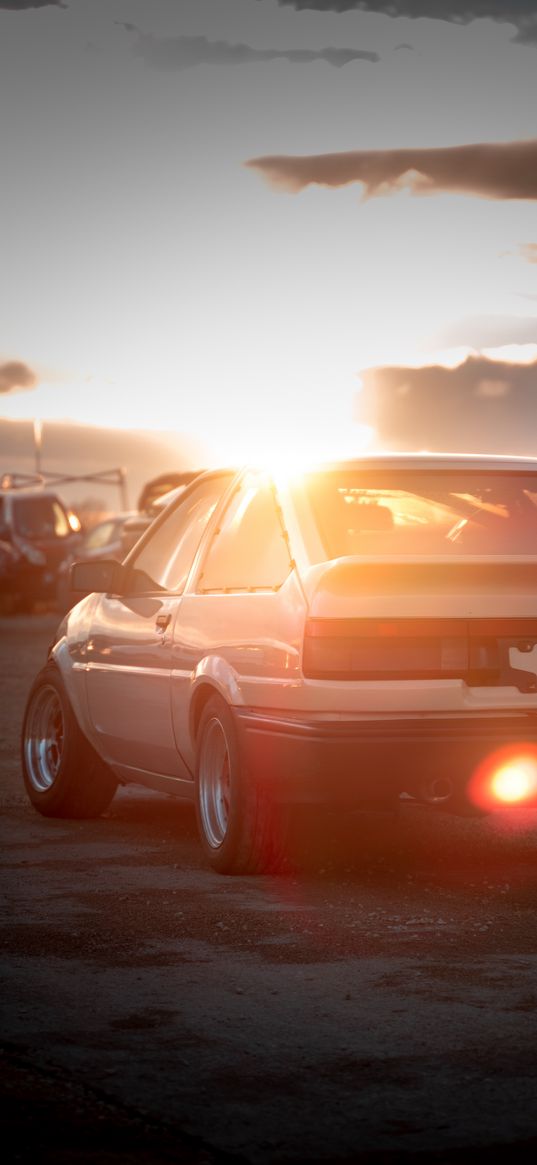 toyota ae86, toyota, car, sunset