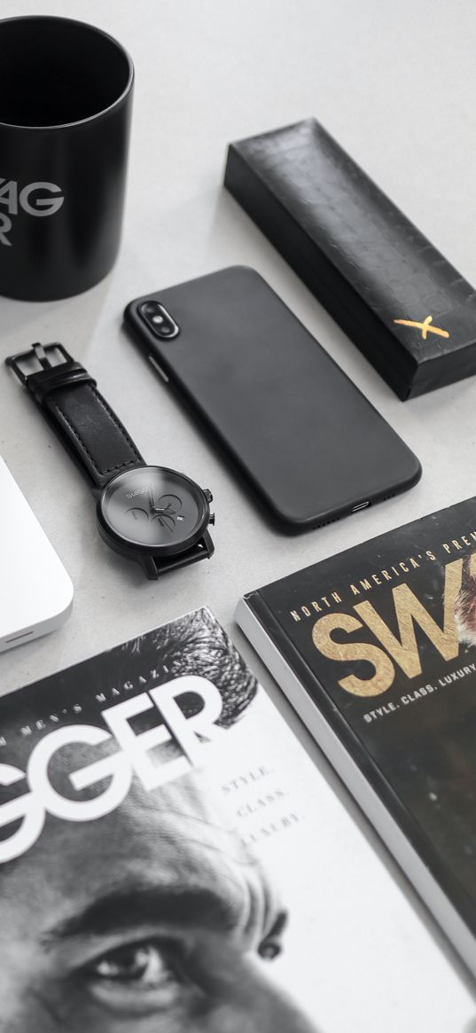 watches, black, magazine, smartphone, style