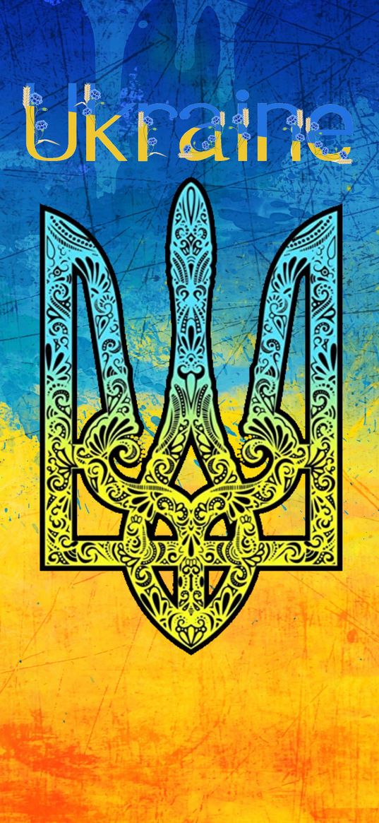 ukraine, coat of arms, patterns, yellow, blue