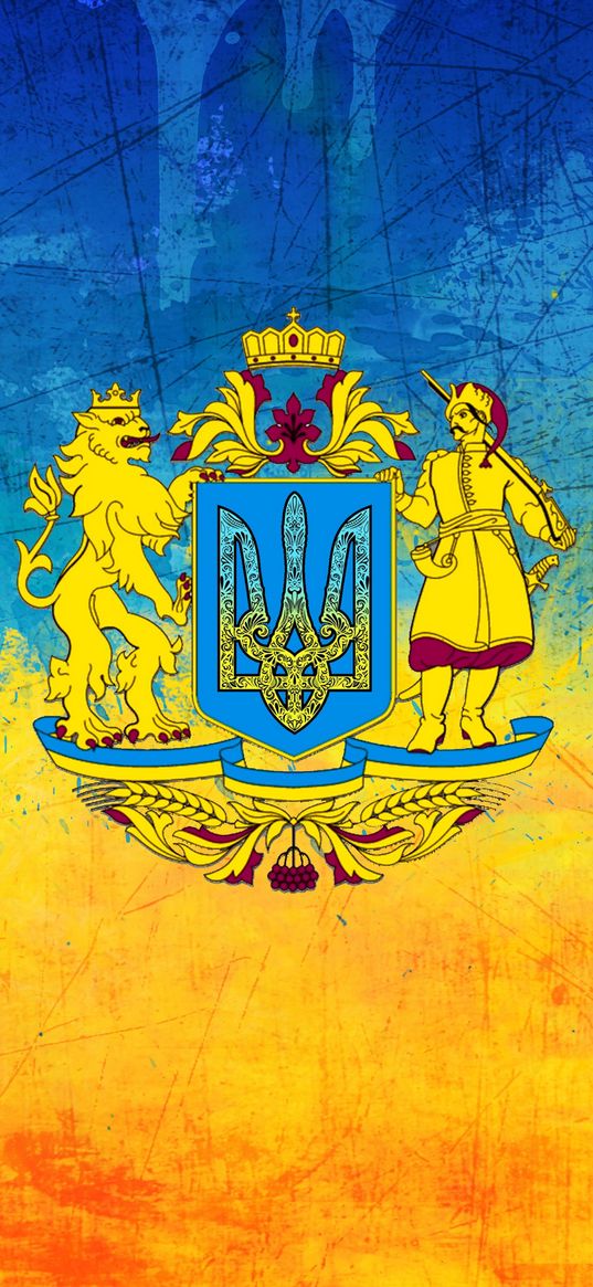 ukraine, coat of arms, lion, soldier, blue, yellow