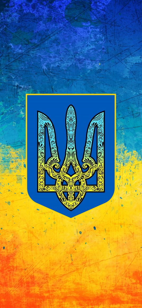 ukraine, coat of arms, blue, yellow, orange