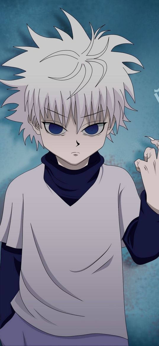 killua zoldyck, hunter x hunter, anime, guy, white hair, claws, art