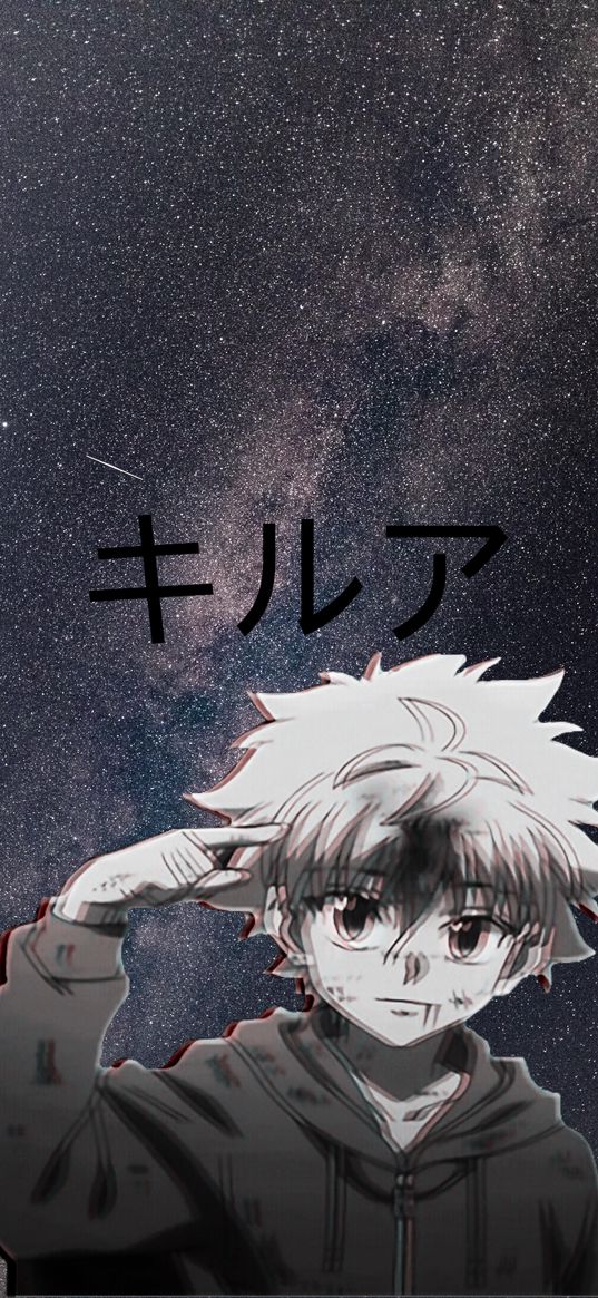 killua zoldyck, hunter x hunter, anime, guy, hieroglyphs, cosmos, art