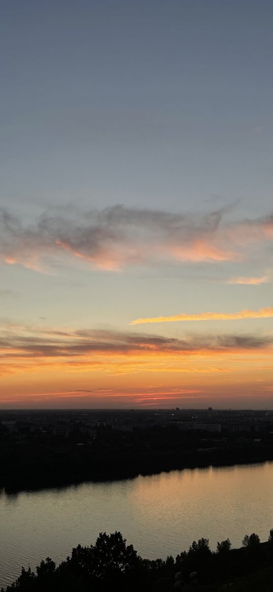 river, park, city, nizhny novgorod, clouds, sunset, sky