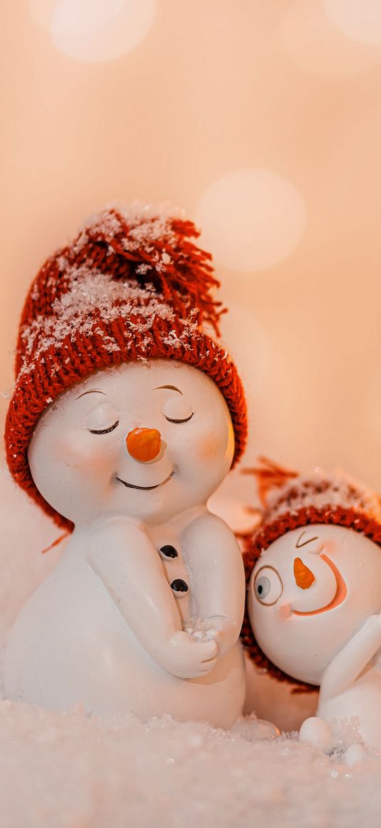 snowmen, snow, decoration, white, red