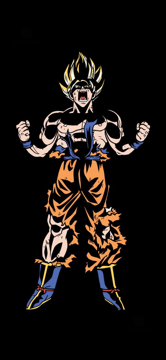 goku, dragon ball, anime, guy, warrior, strong, angry, black background, art