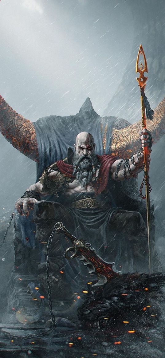 kratos, vikings, throne, art, god of war