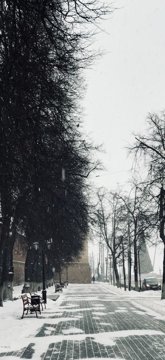 kremlin, fortress, park, street, city, snow, winter, nizhny novgorod