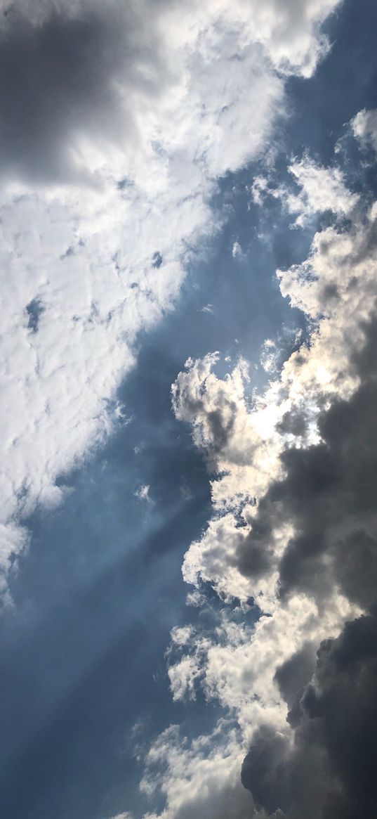 sky, blue, clouds, sun rays