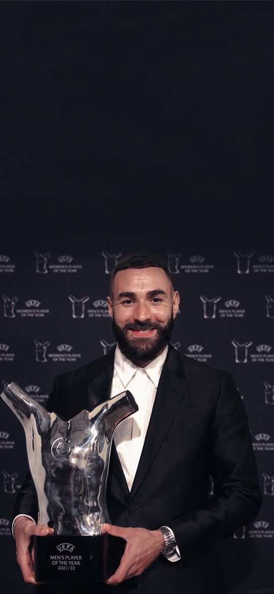 karim benzema, football player, cup, tuxedo, real madrid, football