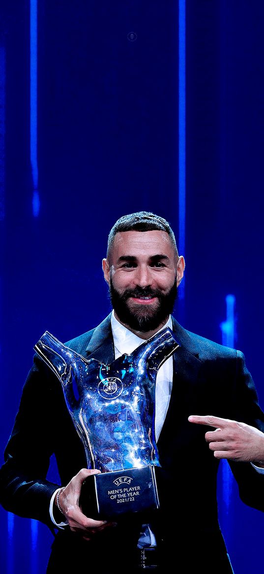 karim benzema, football player, cup, tuxedo, real madrid, smile, football