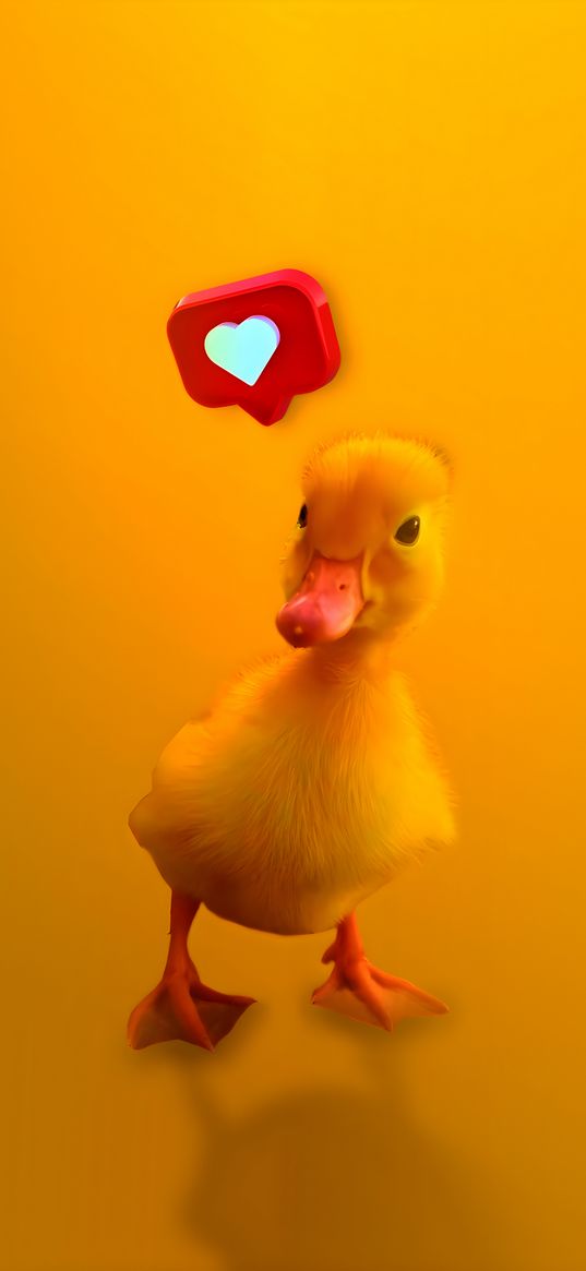 duckling, heart, cute, yellow, art