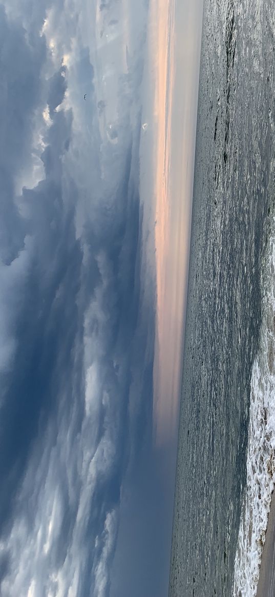 sea, waves, sand, beach, horizon, hurricane, clouds, rainy, sky, nature