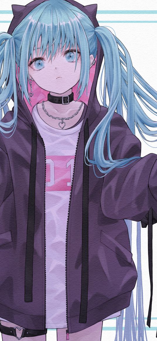 miku hatsune, vocaloid, anime, girl, blue hair, jacket, beautiful, cute, art