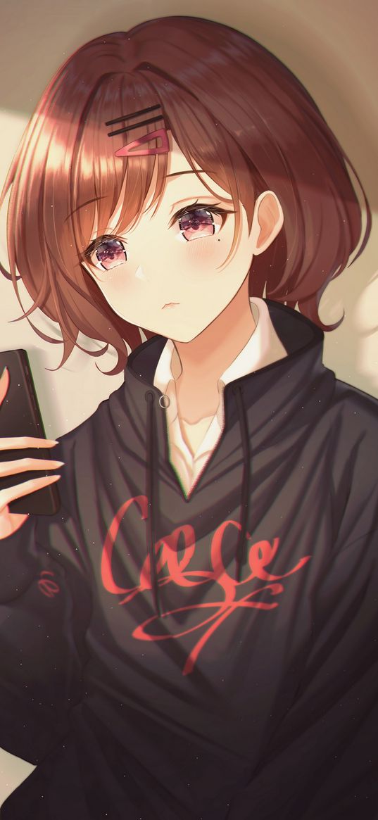 madoka higuchi, idolmaster, anime, girl, smartphone, sad, beautiful, cute, art