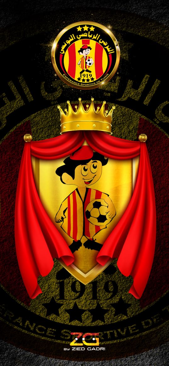 esperance tunisia, football club, emblem, red, yellow, crown