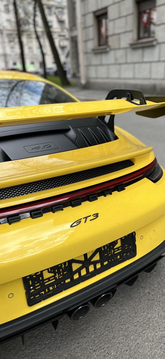 porsche 992, gt3, car, yellow