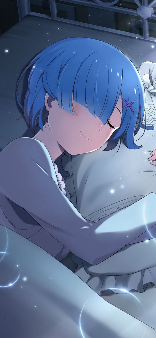 rem, re zero, anime, girl, sleep, art