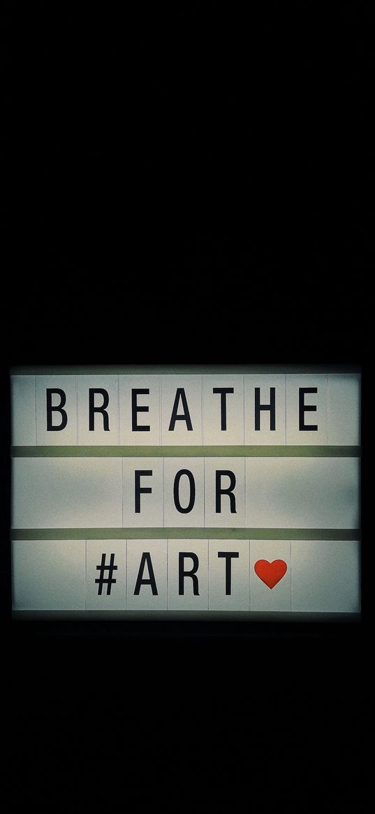 signboard, inscription, breathe for art, dark background