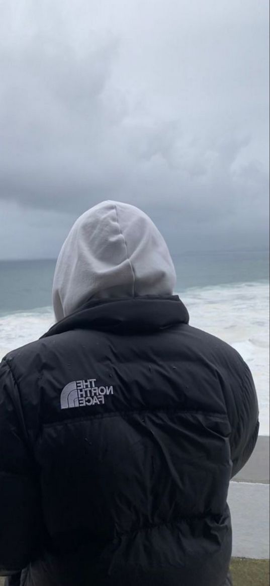 sea, overcast, jacket