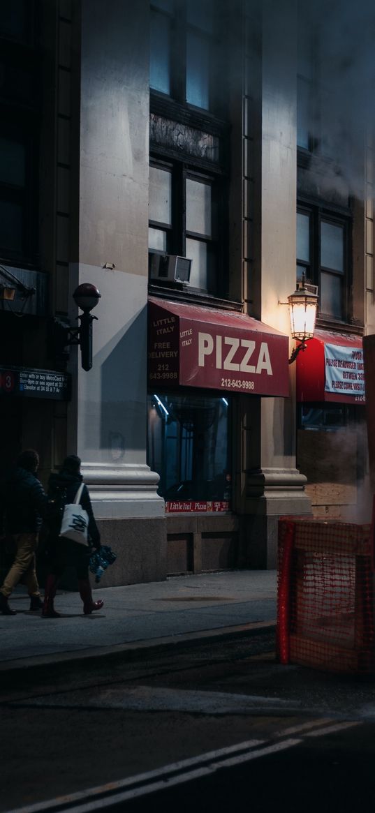 pizza, people, restaurant, cafe, coffee, fog, lamp, road, england, darkness