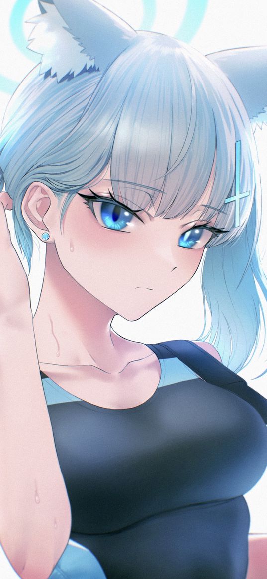 shiroko, blue archive, anime, girl, game, art, ears, sporty style