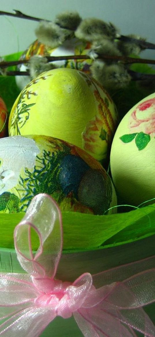 easter, holiday, eggs, boxes, tape, ribbon, willow, spring