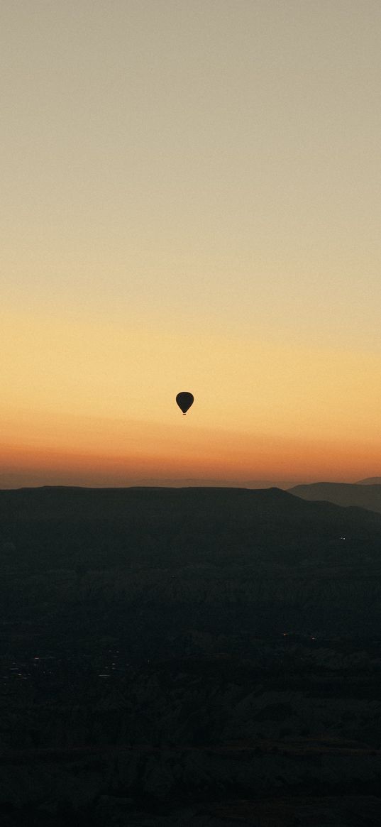 air balloon, sunrise, sunset, mountains