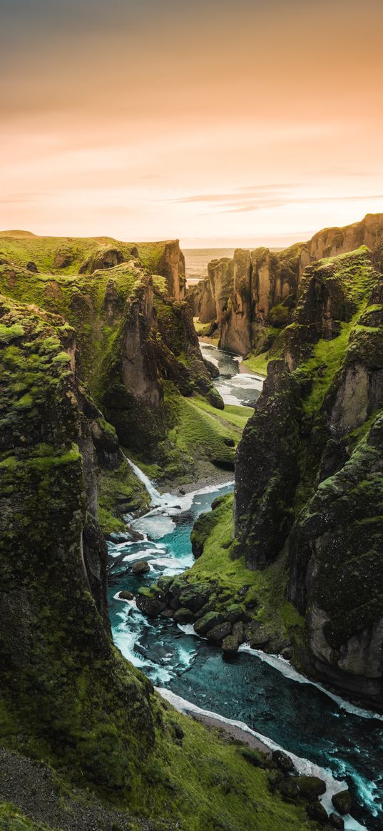 mountains, gorge, greenery, river, nature