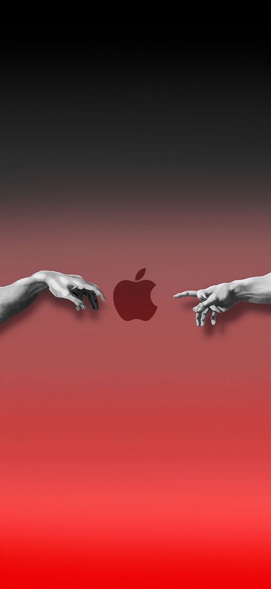 apple, color, minimalism, david, hands, touch