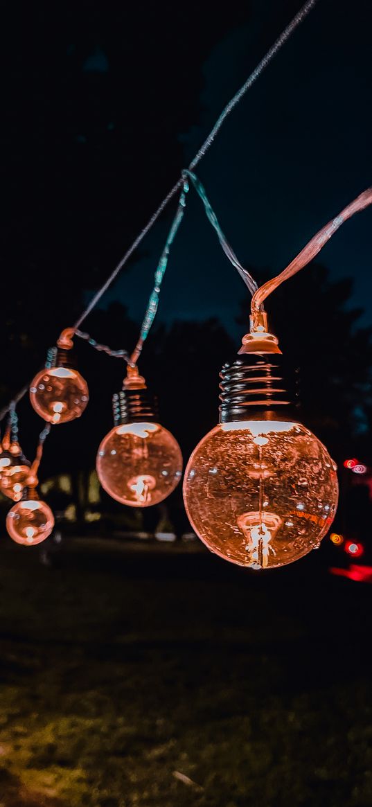 lights, city, night, light bulbs, garland