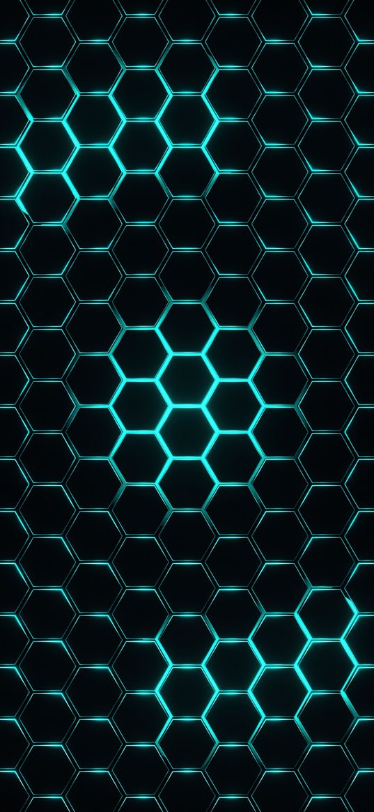 hexagons, cell, cells, turquoise, black background