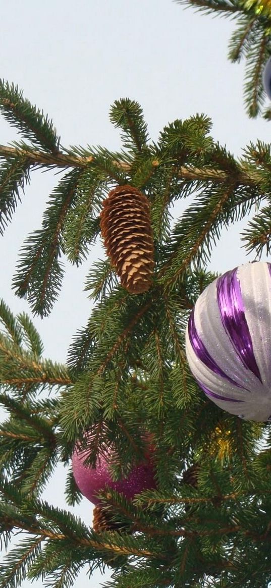 new year, christmas, needles, twigs, tree, cones, toys