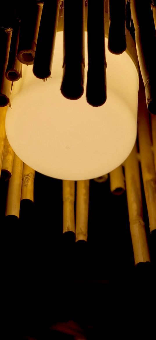 lamp, bamboo, light, yellow, dark