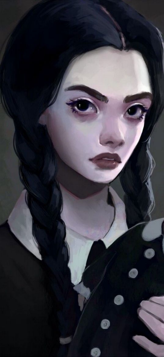 wednesday, addams family, movie, girl, doll, art