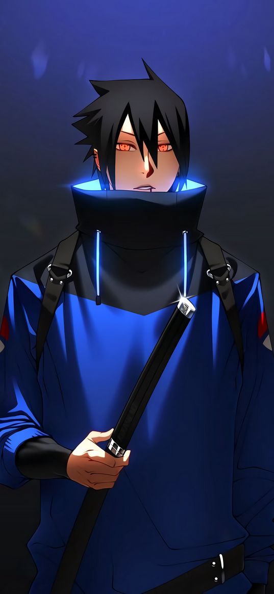 sasuke uchiha, naruto, anime, katana, sword, light, art