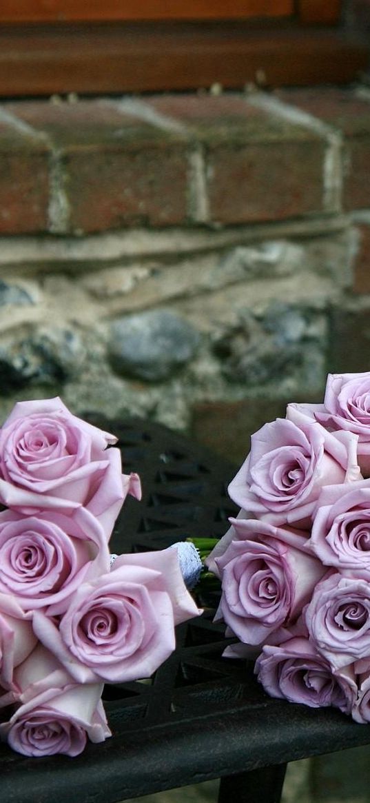 roses, flowers, bouquets, three, bench, chair