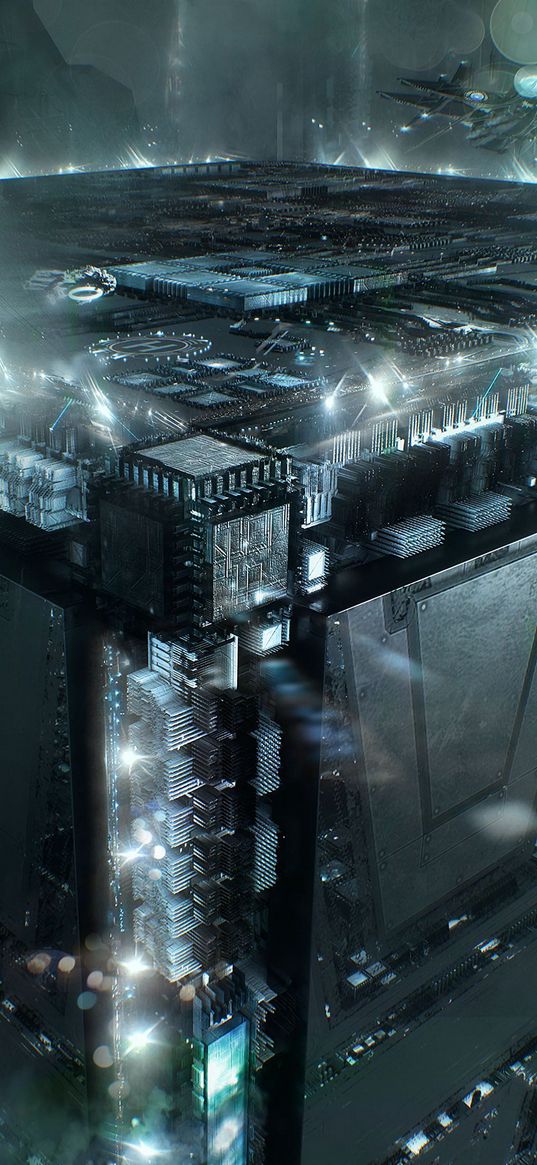 cube, military base, spaceship, science fiction, lights, art