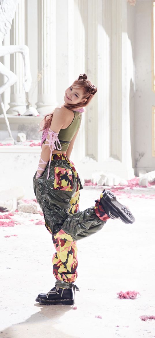 lisa, blackpink, k-pop, girl, beautiful, cute, smile, camouflage, photo shoot