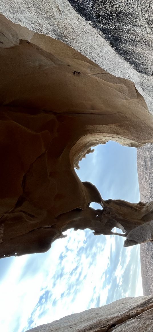 rocks, cave, sand, desert, sky, nature