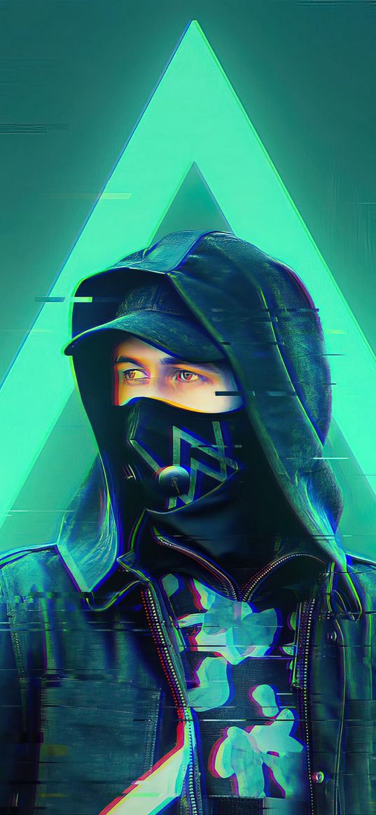 alan walker, musician, dj, mask, hoodie, neon, pixels