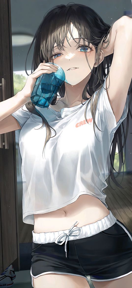 girl, anime, art, glass, water