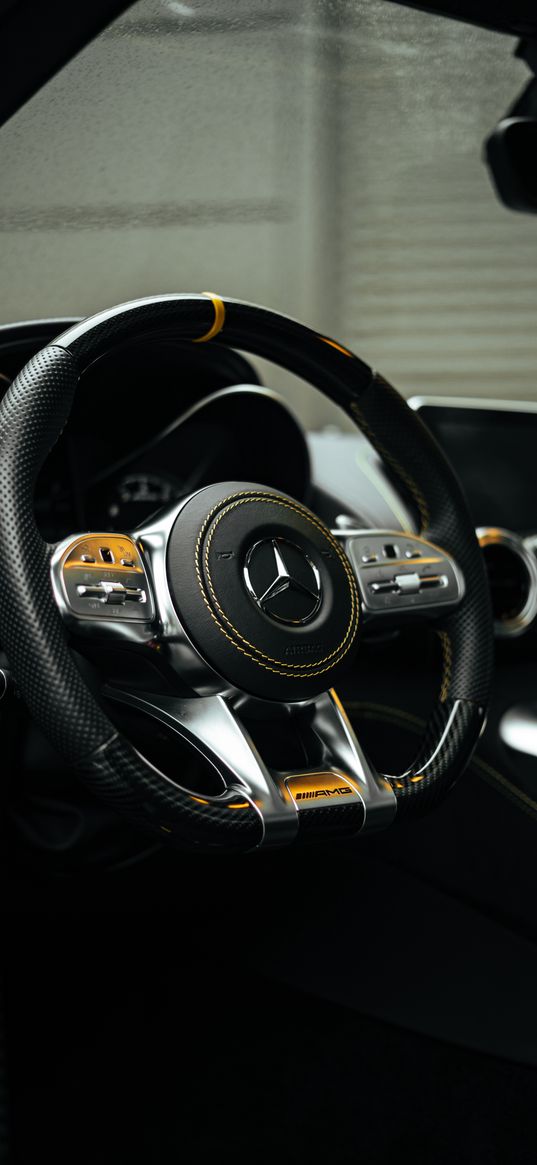 mercedes, amg, car, steering wheel, salon, luxury