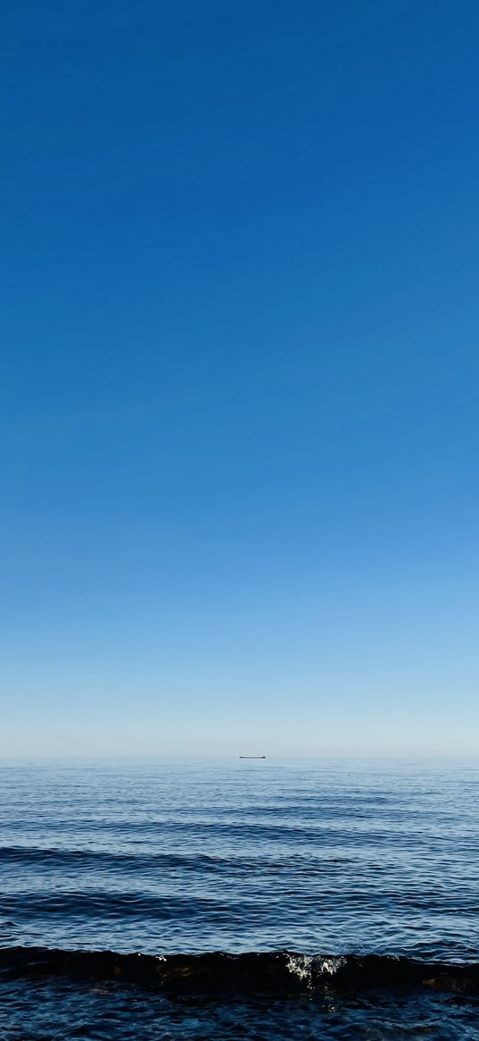 sea, waves, barge, horizon, blue sky, nature