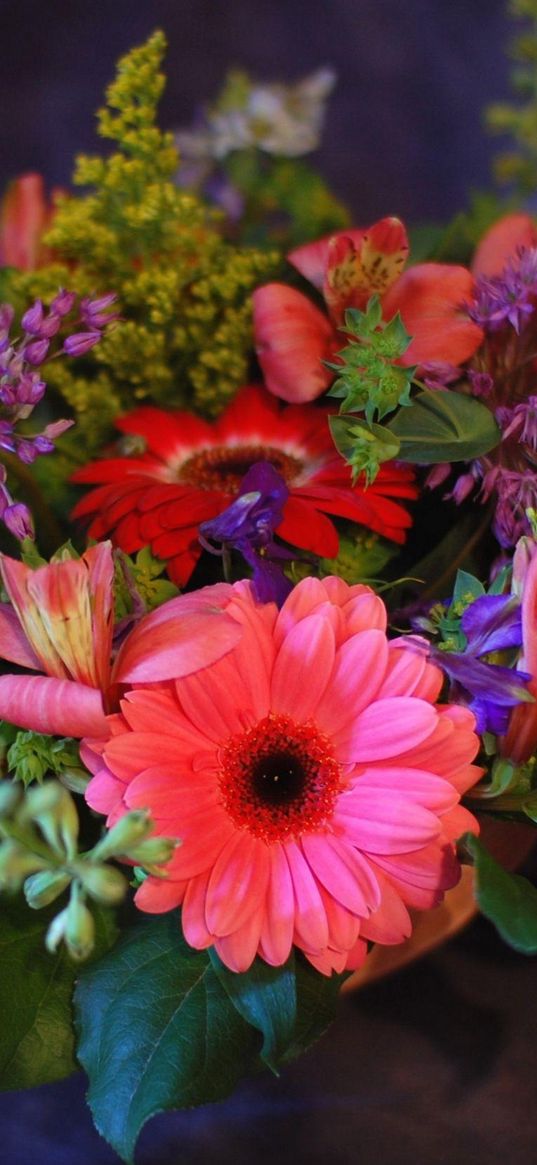 gerbera, alstroemeria, bouquet, flowers, herbs, design, beautifully